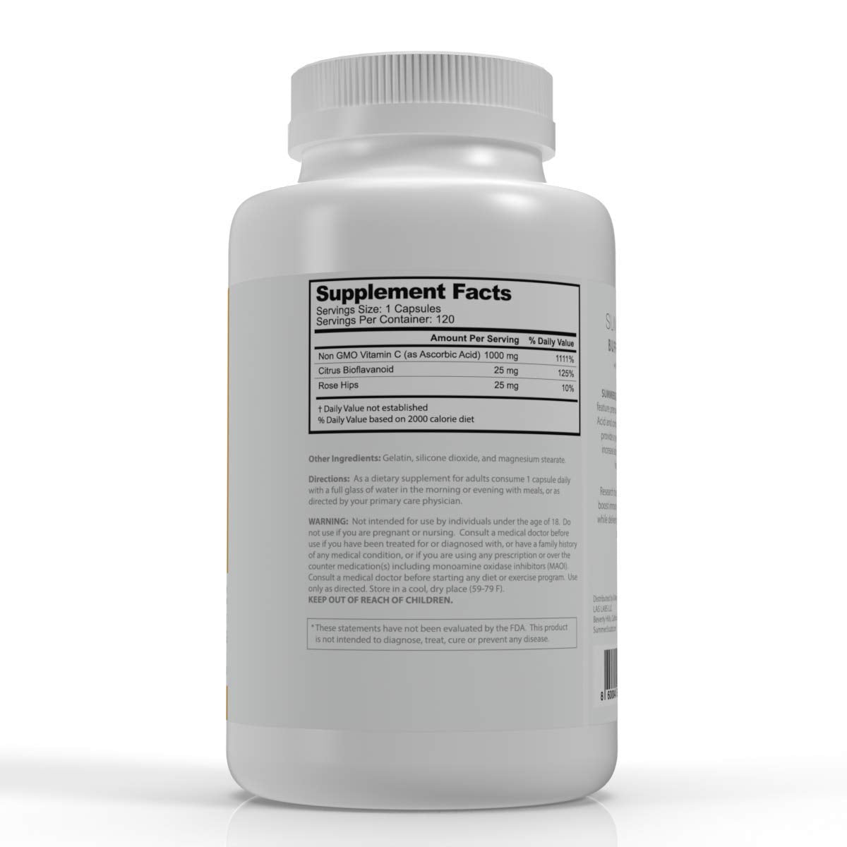 SummerSculpt Vitamin C 1000 mg Immune Support Capsules, Non-GMO, 120 Capsules