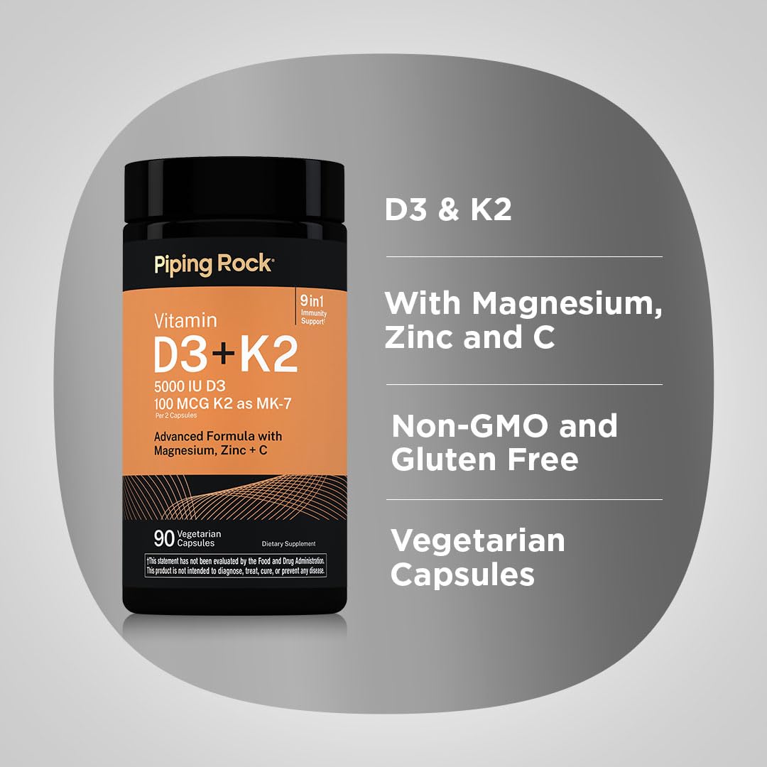 Piping Rock Vitamin D3 K2 5000 IU D3 Capsule 90 Count