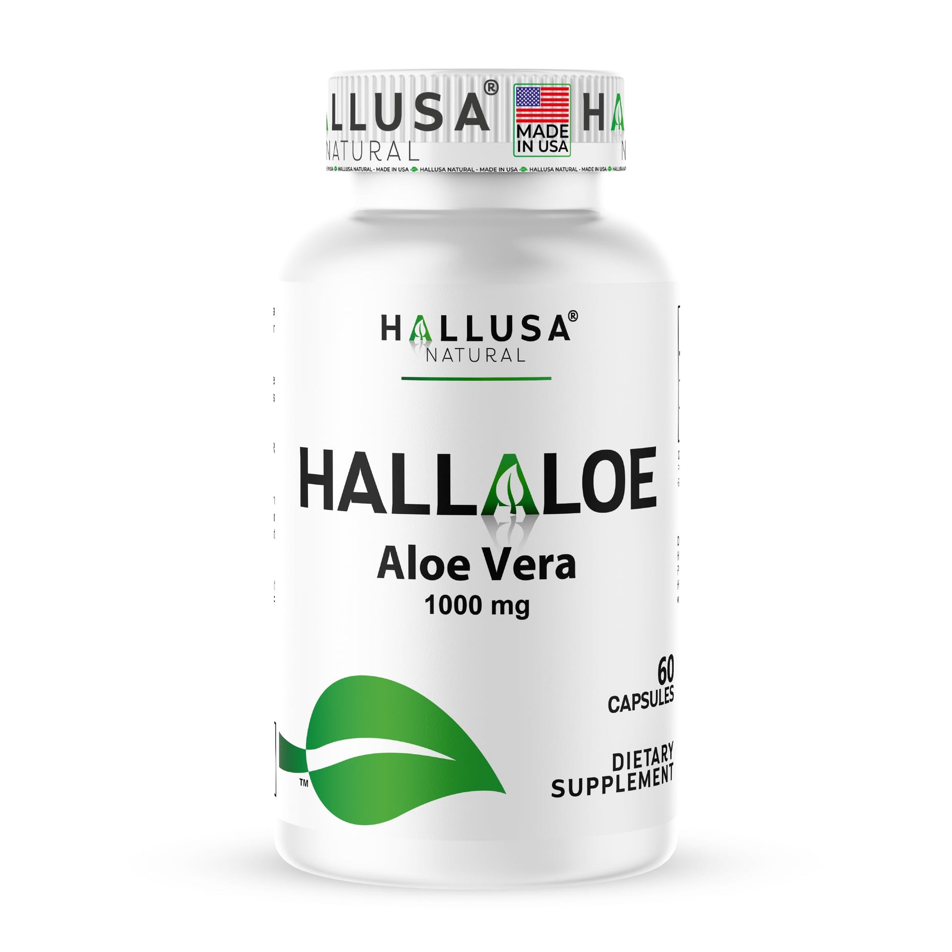 Hallusa Natural HallAloe Aloe Vera Supplement Capsules, 1000mg per Serving, 60 Count