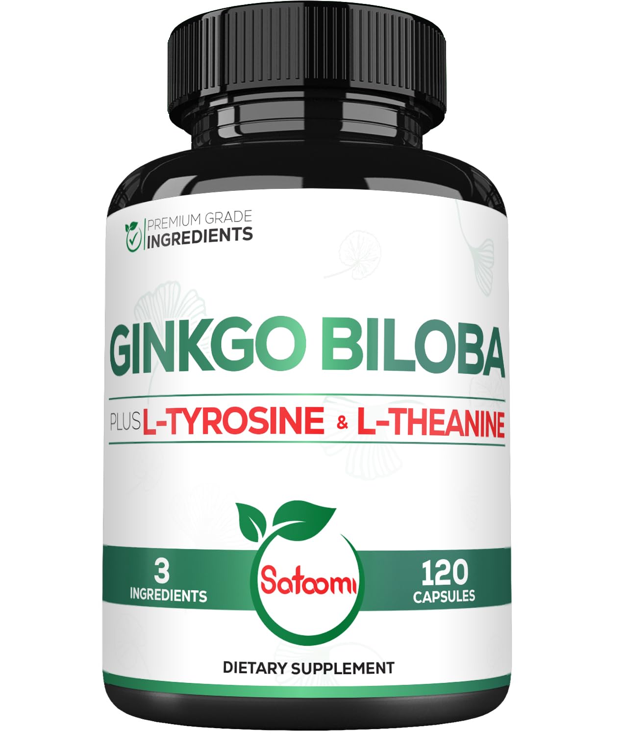 Satoomi 1000mg Ginkgo Biloba Supplements with L-Tyrosine, L-Theanine, 120 Capsules