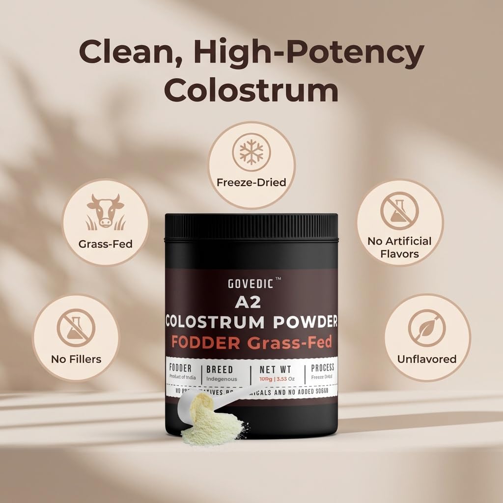 Govedic Bovine Colostrum Powder for Adults, 3.53 oz, 50 Servings | Grass-Fed A2 Cows, 40%+ IgG | Gut Health, Immune Support & Muscle Recovery | Unflavored Colostrum Supplement