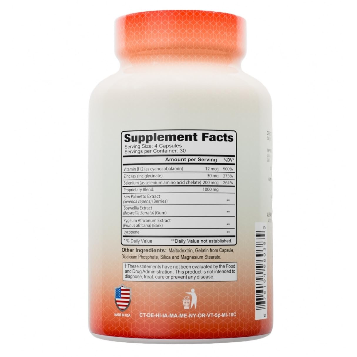 ALFA VITAMINS Prosfen Male Formula for Prostate Health, Immune Support with Saw Palmetto, Vitamin B12, Zinc & Selenium Capsules, 120 Count