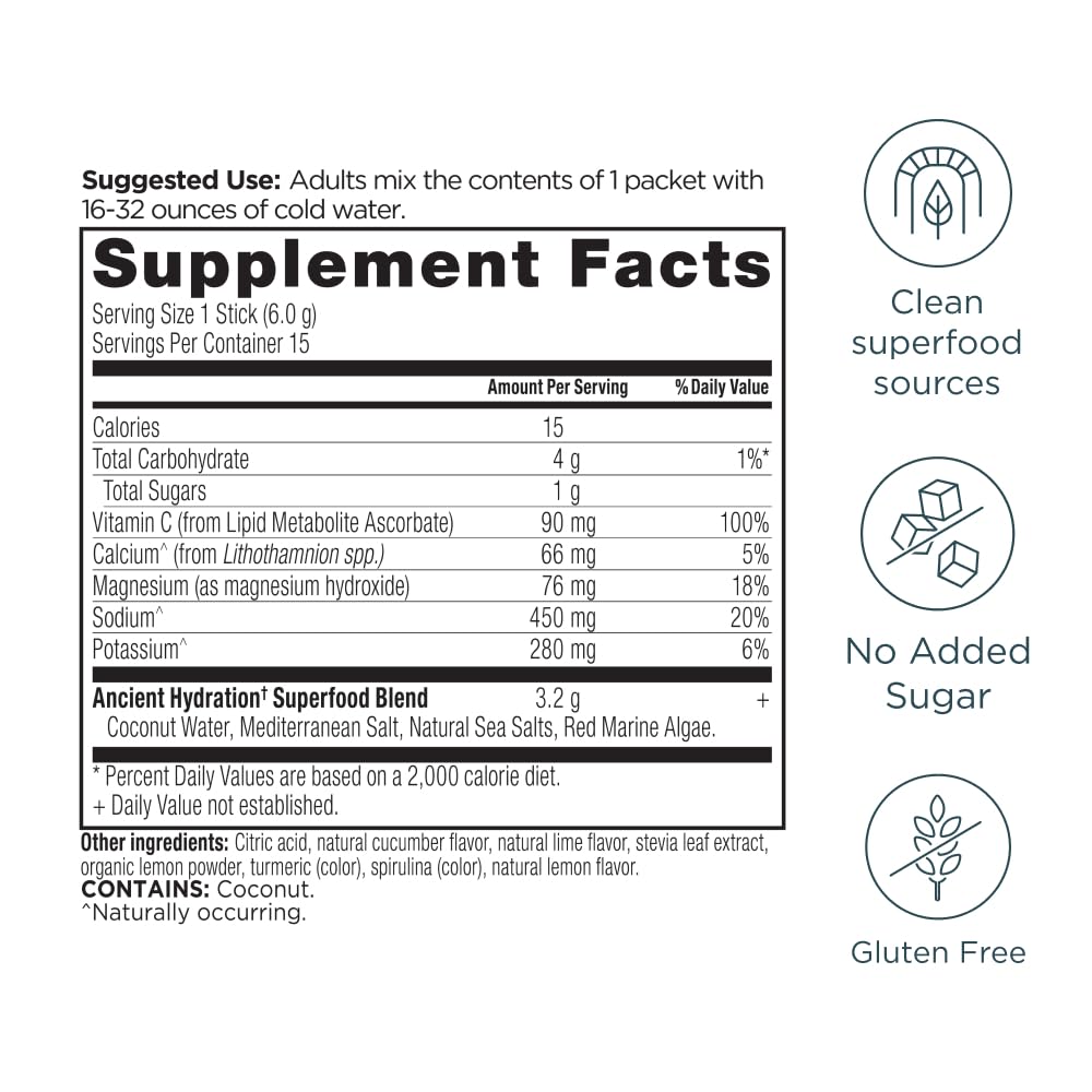 Ancient Nutrition Rapid Hydration Electrolytes Powder, 3.2 Ounce