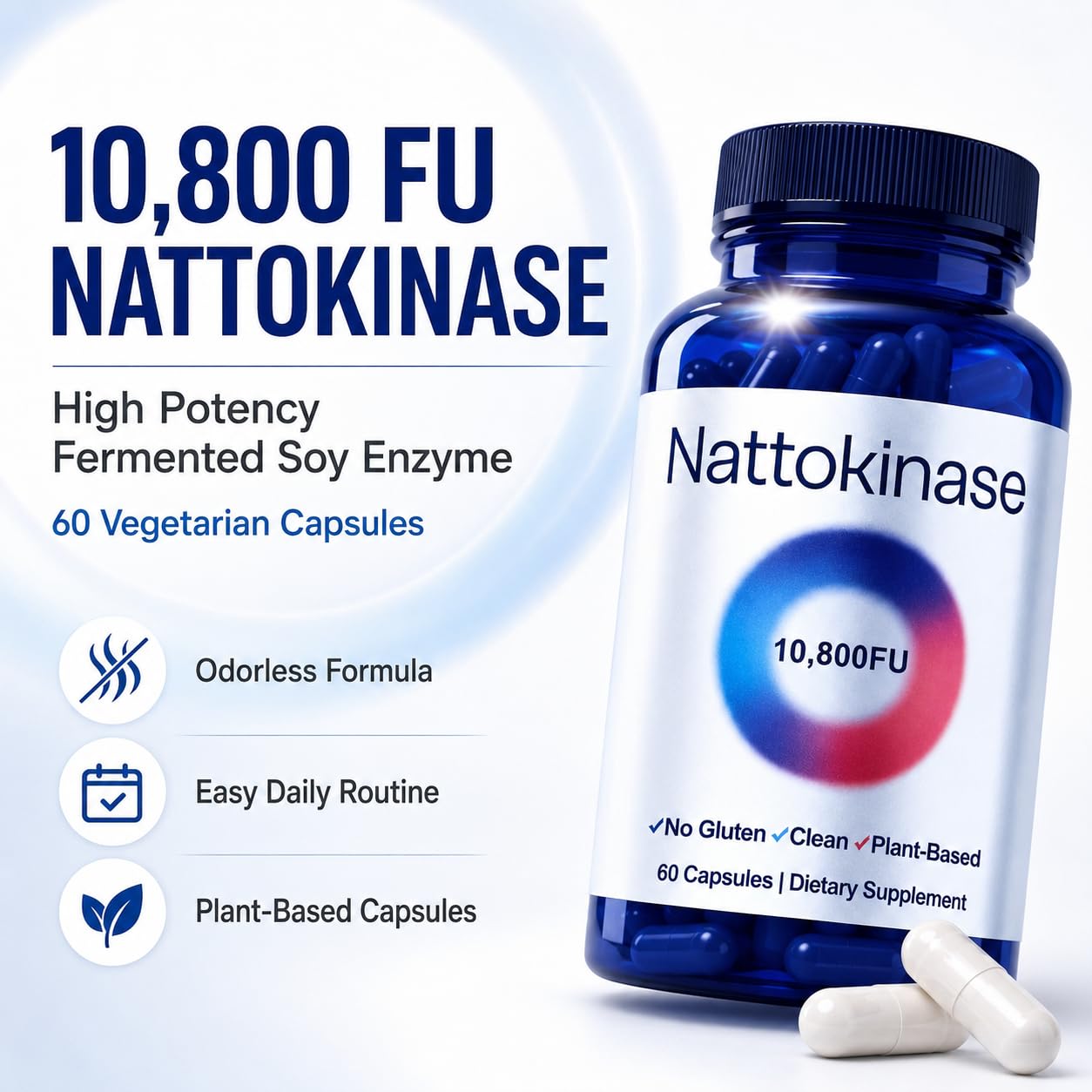 EYUTRD Nattokinase Supplement 10,800 FU Circulation Support, 60 Veg Capsules