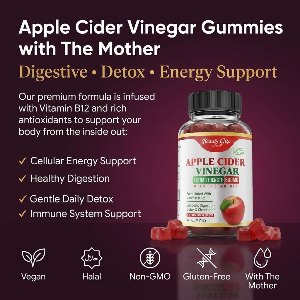 Beauty Grip Apple Cider Vinegar Gummies with The Mother 60 Gummies