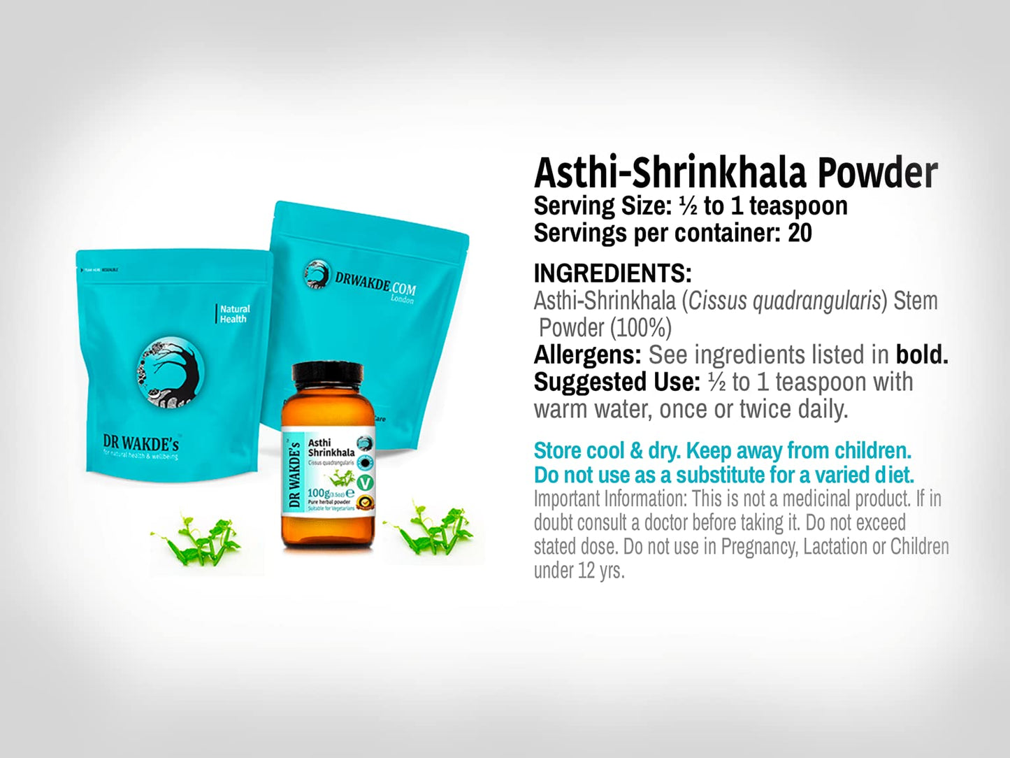 DR WAKDE's Asthi Shrinkhala Powder (Cissus quadrangularis) 35.27 oz (Pack of 1)