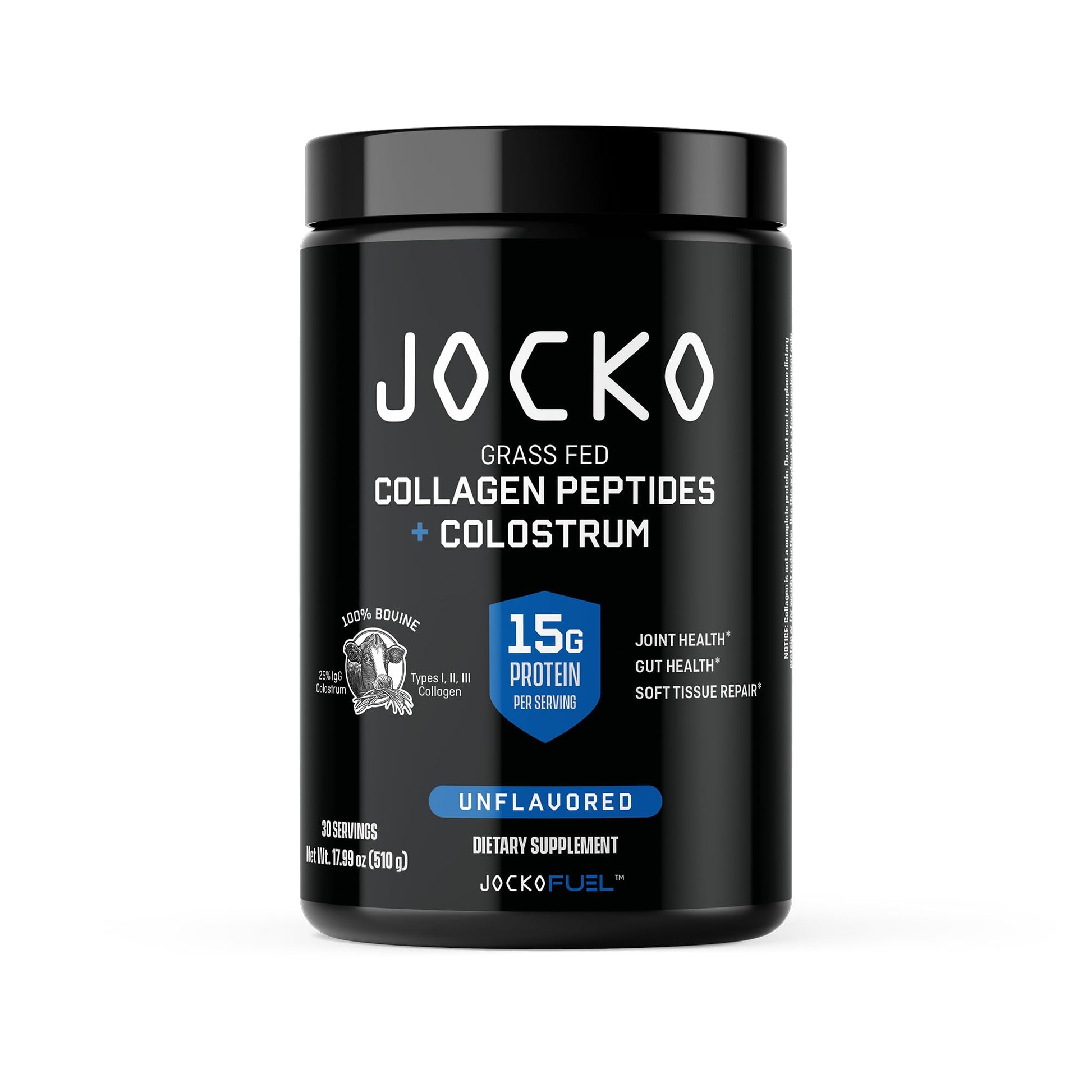 Jocko Fuel Collagen Powder with Colostrum 15g Hydrolyzed Collagen + 2g First-Milking Colostrum – Dual Action for Gut Health, Joint Support, and Immune Defense – Recovery Supplement, 18 Servings