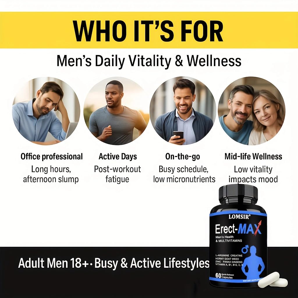 LOMSIR Testosterone + MULTIVITAMIN – Nitric Oxide Supplement with Horny Goat Weed & Maca Root - Energy Support - 60 Capsules