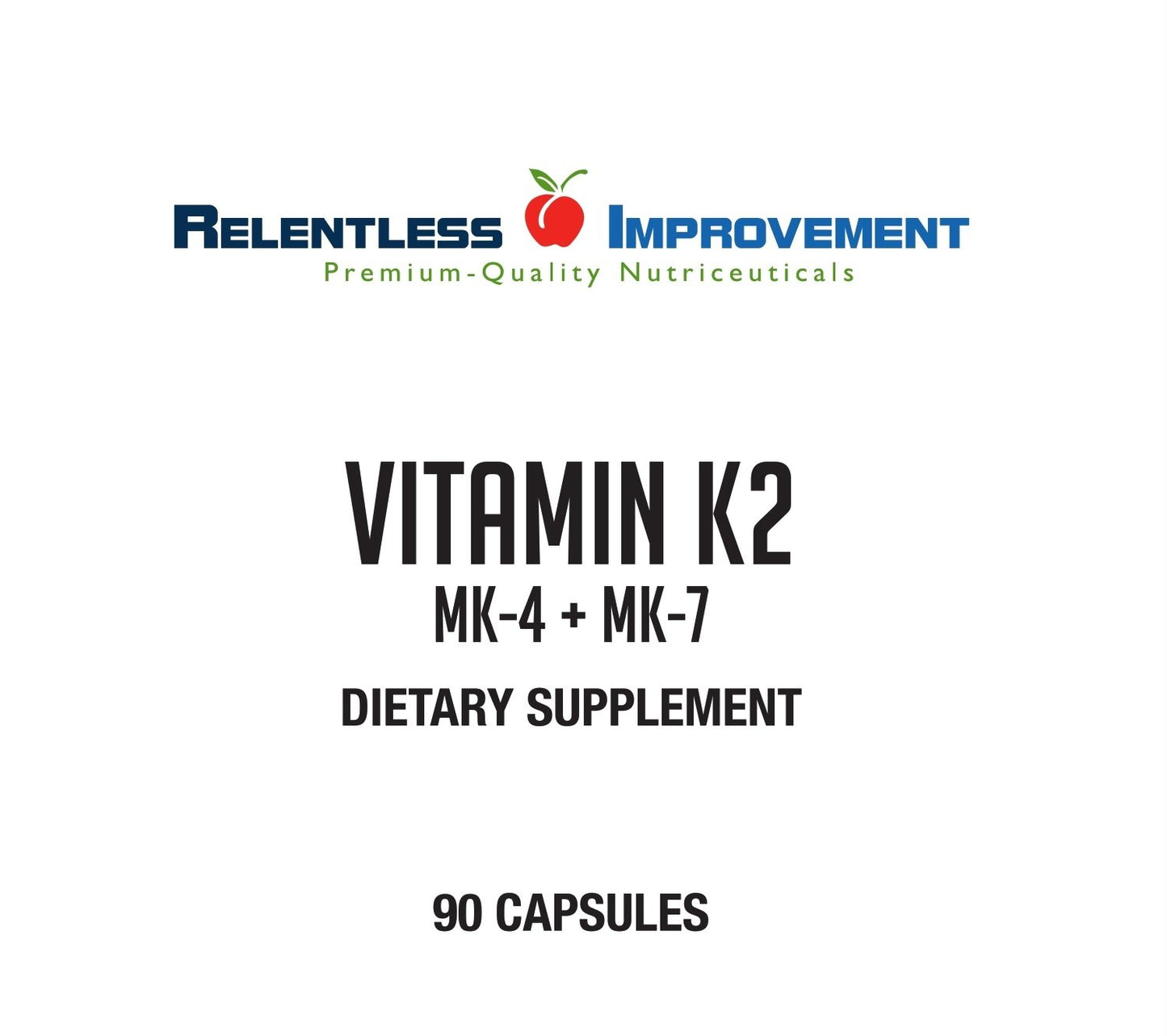 Relentless Improvement Natural Vitamin K2 MK4 Plus Vitamin K2 MK7 High-Potency Capsule 90 Count