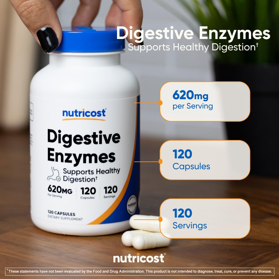 Nutricost Digestive Enzymes 620mg Complete Digestive Enzyme Supplement Capsules, 120 Count
