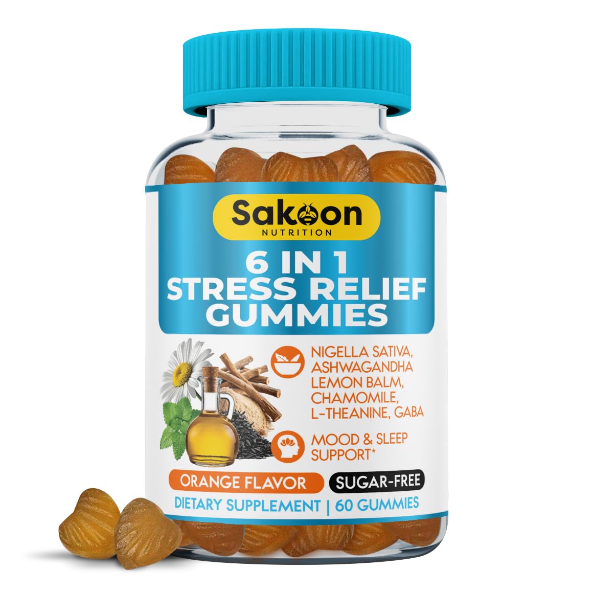 Sakoon Nutrition 6-in-1 Stress Gummies for Men & Women, 60 Count