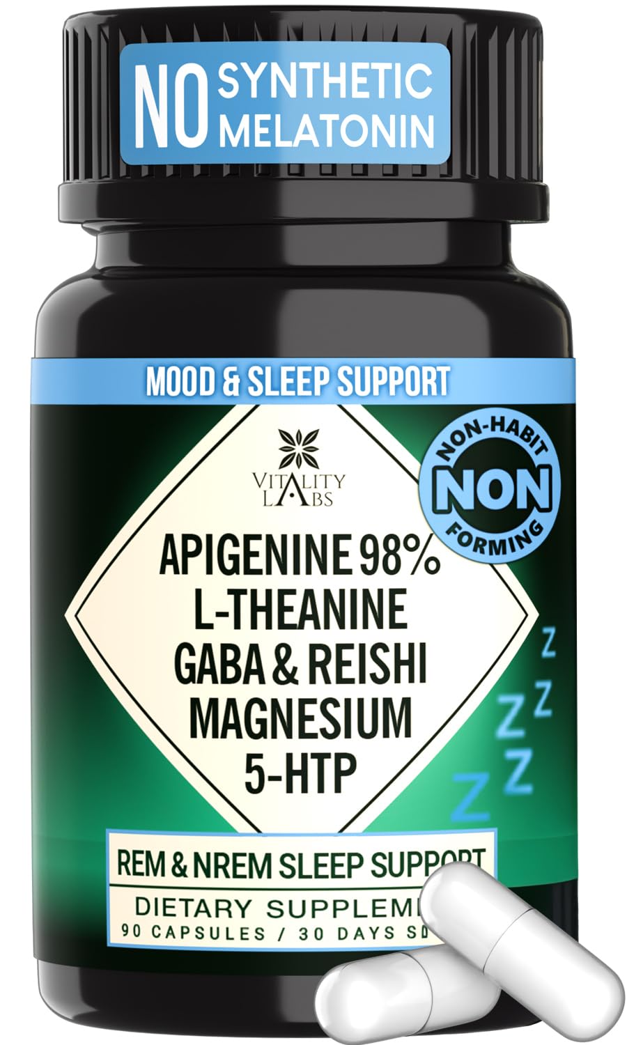 NACLEA Natural Sleep Aid Support for Adults - Melatonin-Free Herbal Supplement Capsules 90 Count