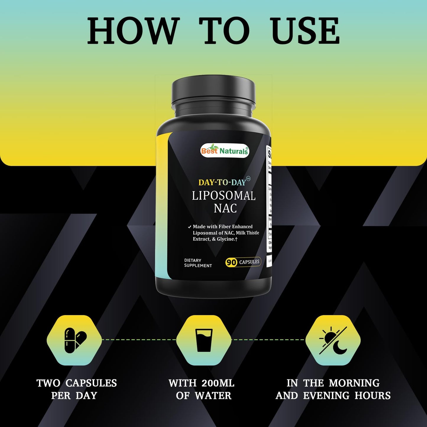 Best Naturals Liposomal NAC Complex 1500 mg Per Serving with Black Pepper Extract, NAC, Milk Thistle Extract & Glycine, Fiber Enhanced Formula Capsules 90 Count
