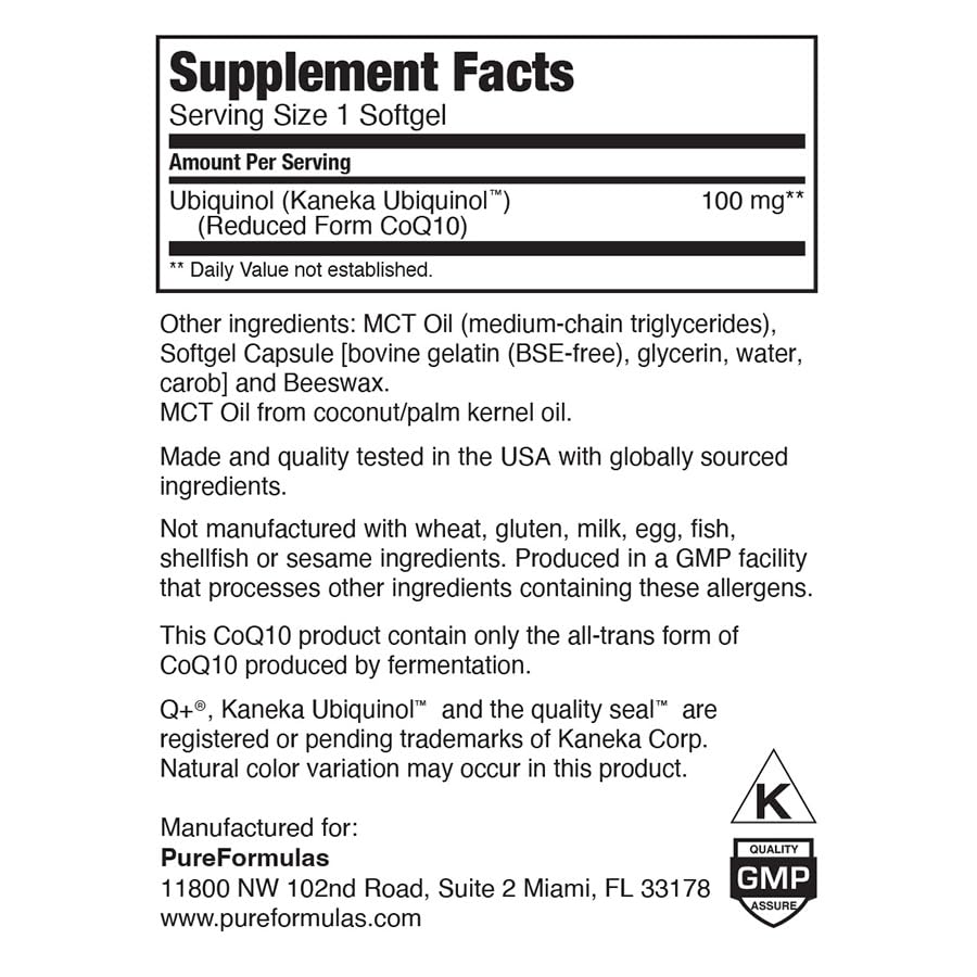 PureFormulas Ubiquinol CoQ10 Supplement Softgels 60 Count