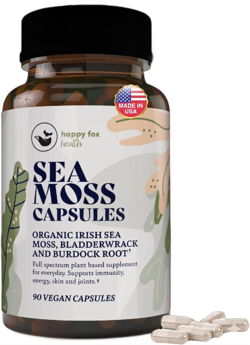 HAPPY FOX Irish Sea Moss Capsules with Burdock Root & Bladderwrack, 90 Count