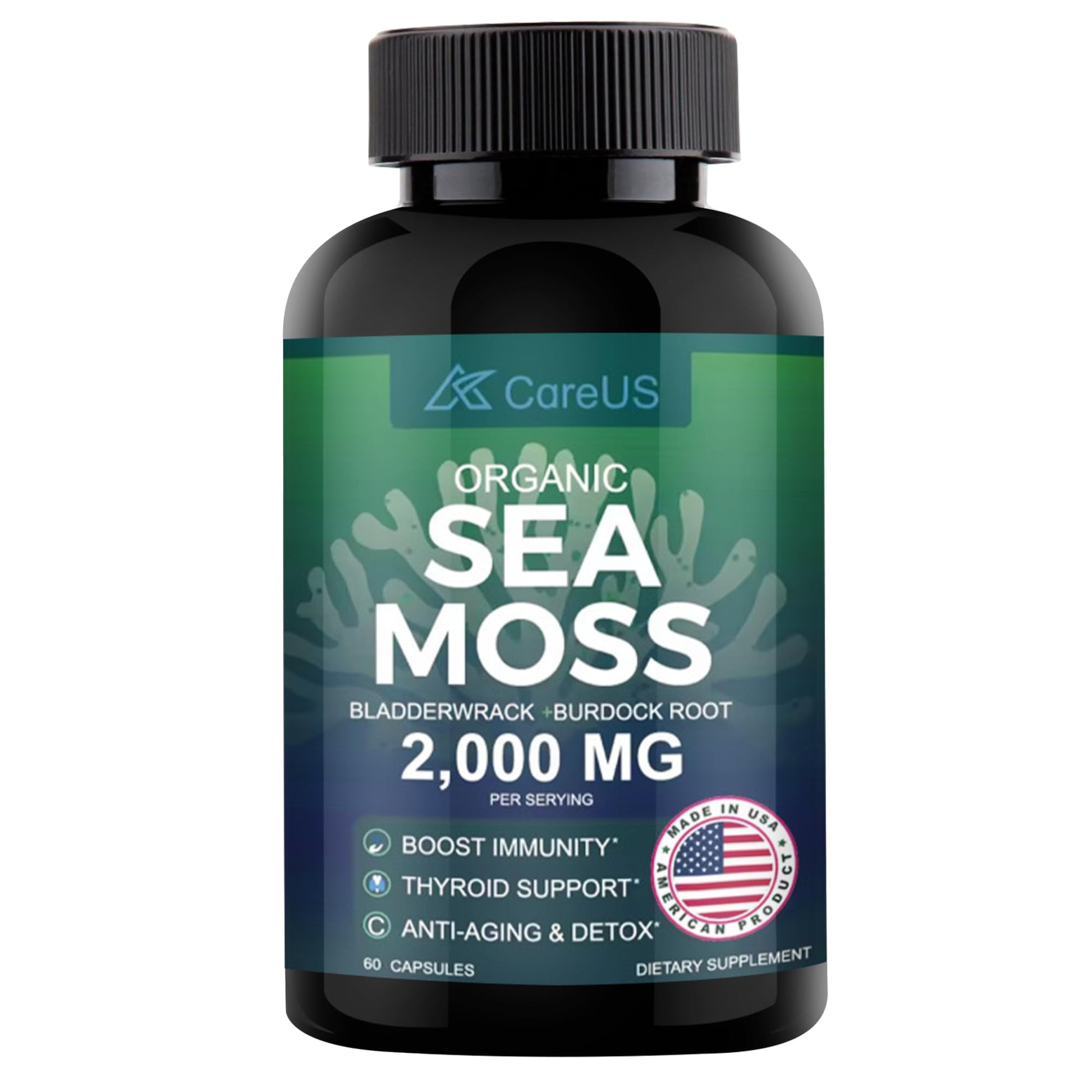 AhmedKazi Organic Sea Moss Complex with Bladderwrack and Burdock Root Capsules, 60 Count