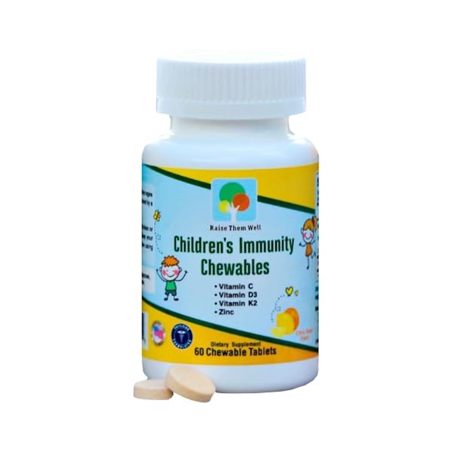 Raise Them Well Kids Immunity C, D3, K2 & Zinc Capsules, 60