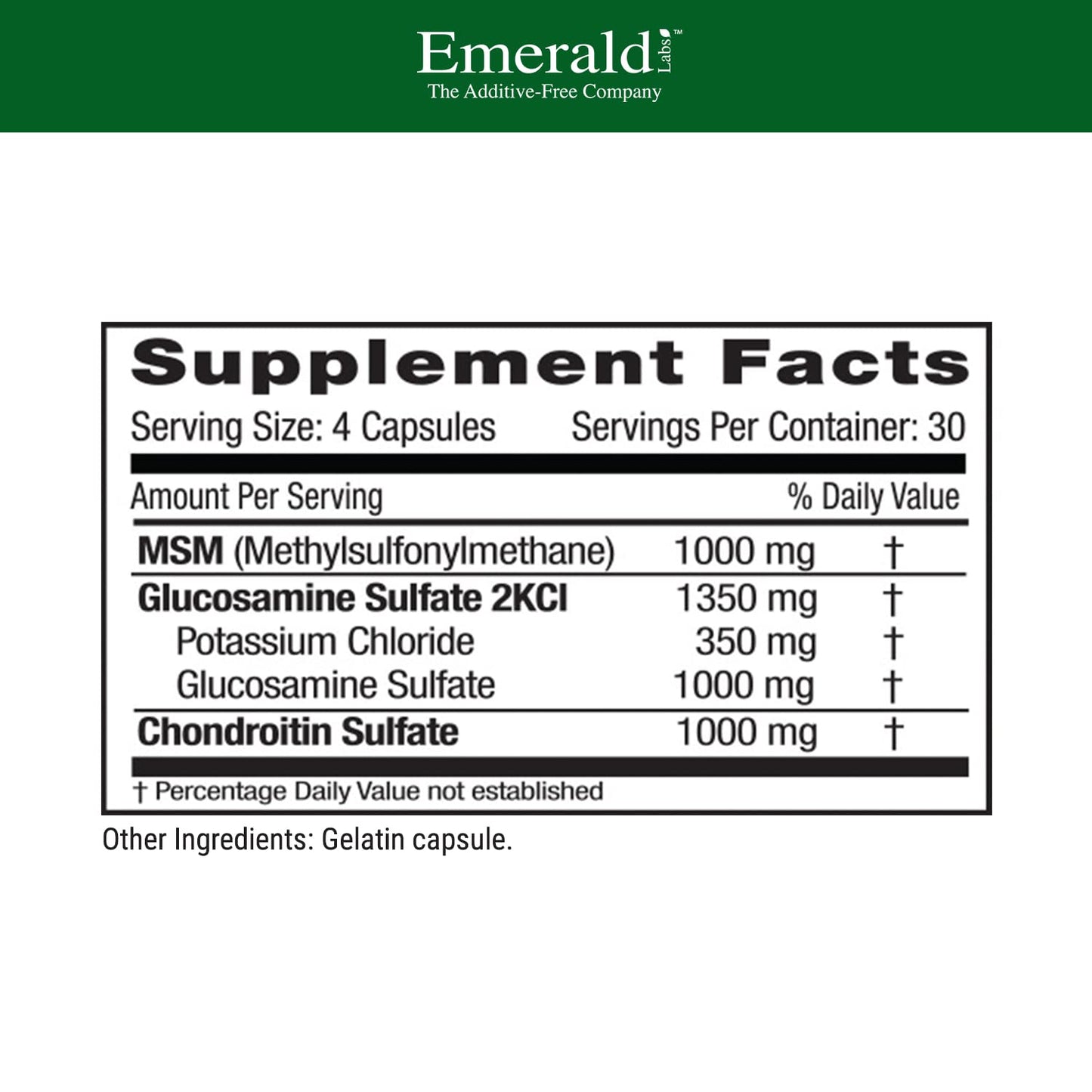 Emerald Labs Glucosamine & Chondroitin with MSM - Bone Health & Joint Health Supplement - Gluten-Free 120 Capsules
