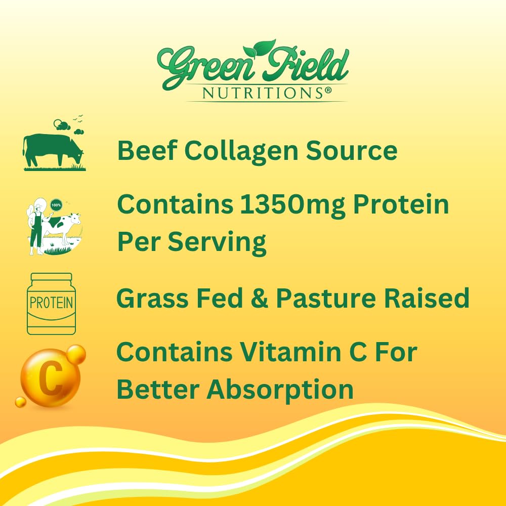 GREEN FIELD NUTRITIONS Halal Collagen Peptides 1500 mg Type I & III with Vitamin C 300 mg, Anti-Aging Formula for Hair, Skin, Nails & Joints, 90 Capsules
