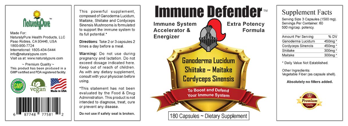 NaturalyPure Serious Immune Booster with Ganoderma Lucidum, Shiitake, Maitake & Cordyceps Sinensis Capsules, 180 Count