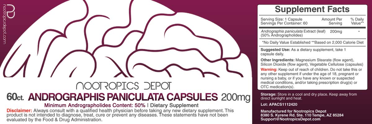 Nootropics Depot Andrographis Paniculata 200 mg Capsules, 60 Count