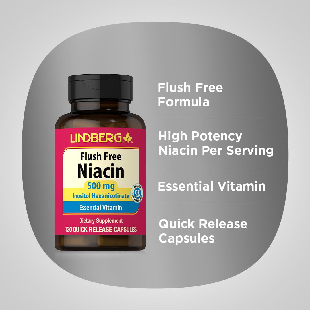 Lindberg Niacin 500mg Flush Free Capsules, 120 Count