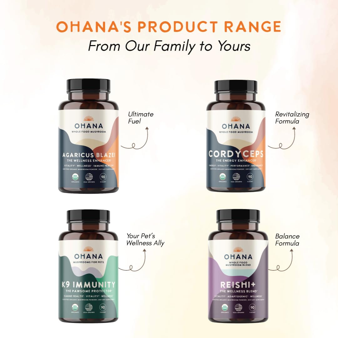 Ohana Mushrooms Agaricus Blazei Organic Mushrooms Blend Whole Food Mushroom Supplement Capsule, Pack of 1