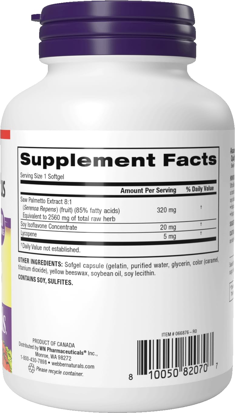 Webber Naturals Ultra Saw Palmetto for Men 320 mg Softgel, 100 Softgels