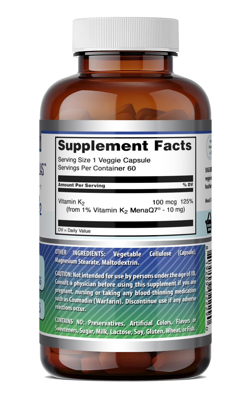 Amazing Nutrition Vitamin K2 Menaq7 MK7 Supplement Capsules 60 Count