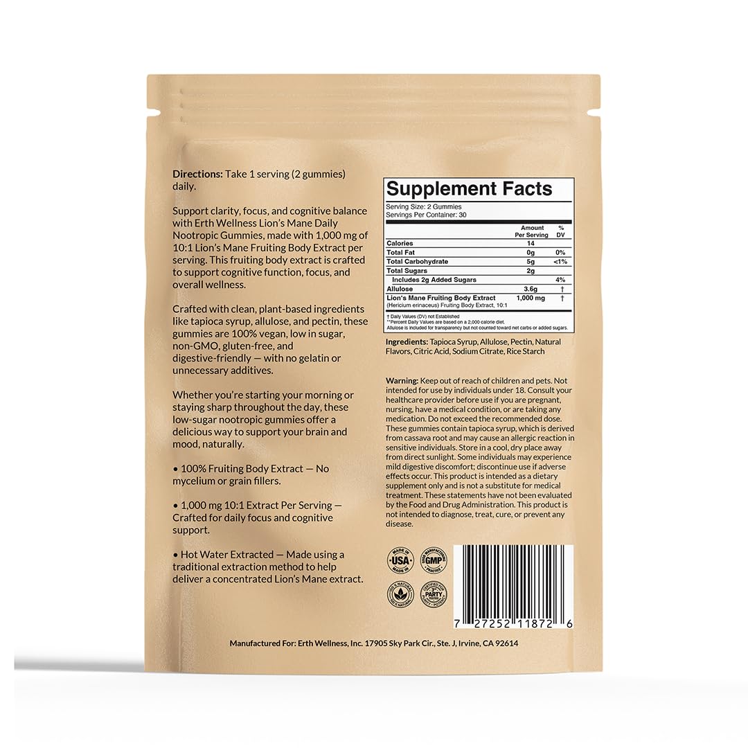 Erth Wellness Lion’s Mane Mushroom Gummies 60 Count