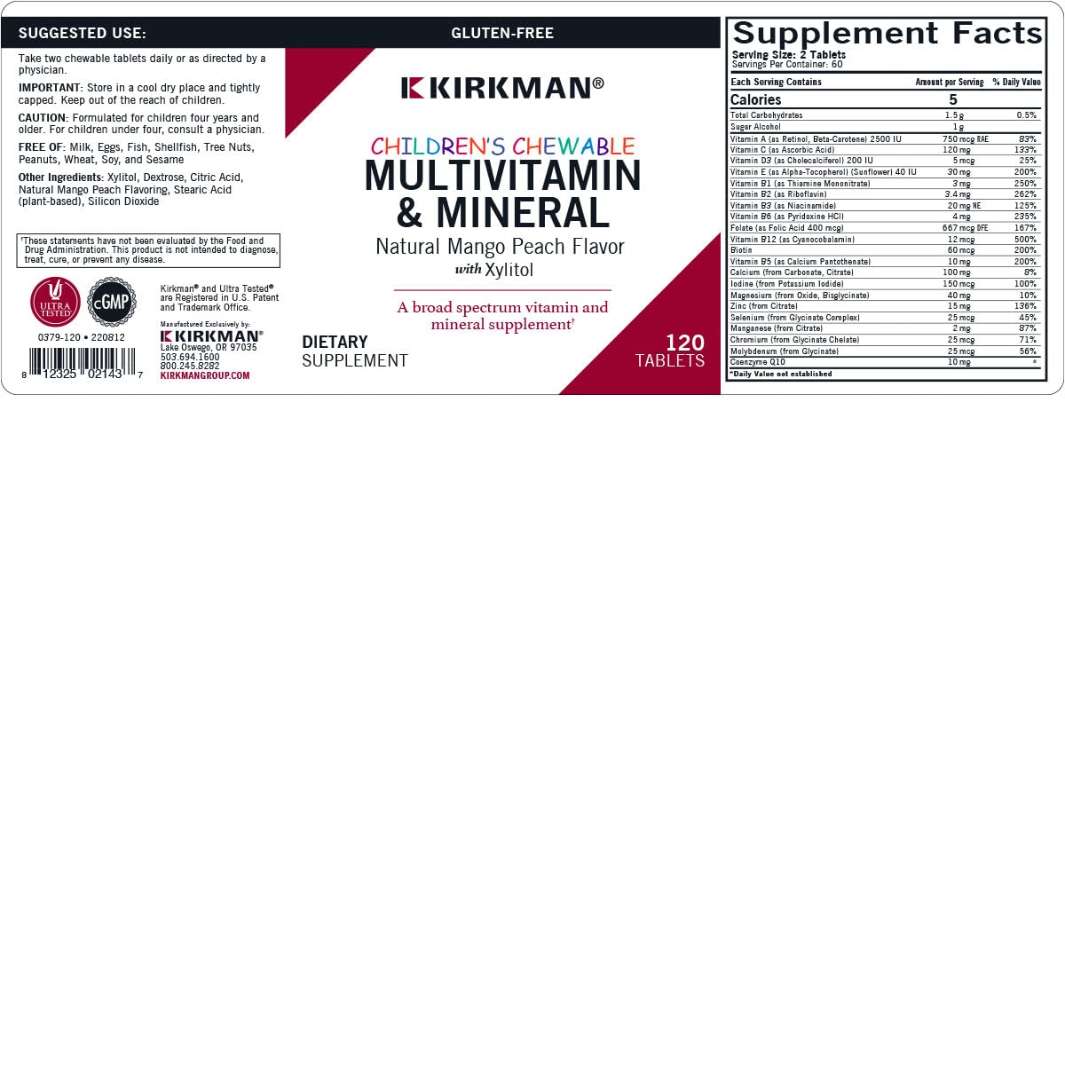Kirkman Children's Chewable Multivitamin & Mineral Tablet 120 Count
