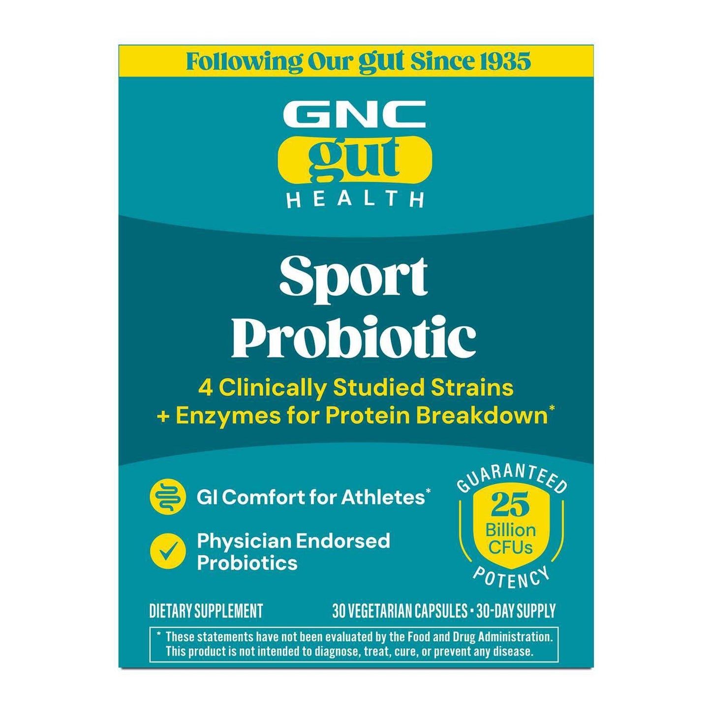 GNC Sport Probiotic 25 Billion CFU, Clinically Studied Strains and Enzymes, GI Comfort for Athletics, 30 Capsules