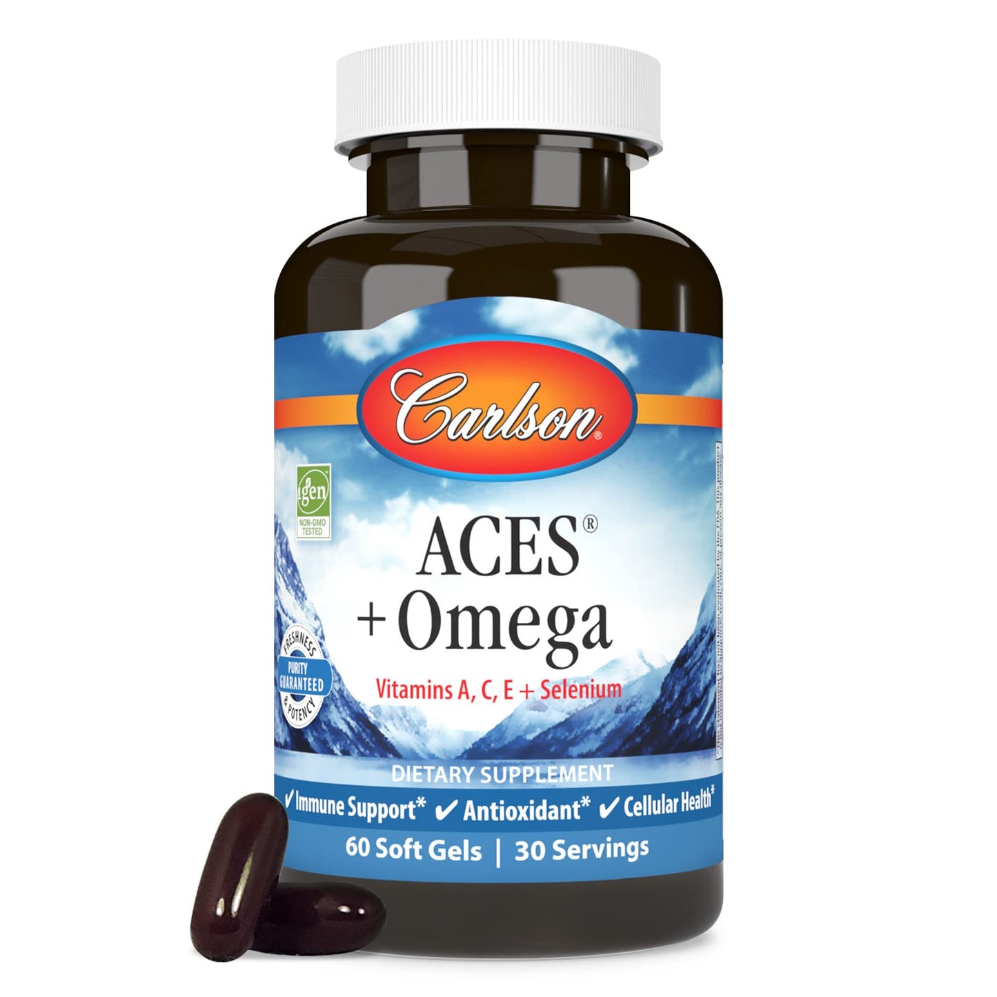 Carlson ACES + Omega, Vitamins A, C, E & Selenium + Omega-3s EPA and DHA Softgels 60 Count
