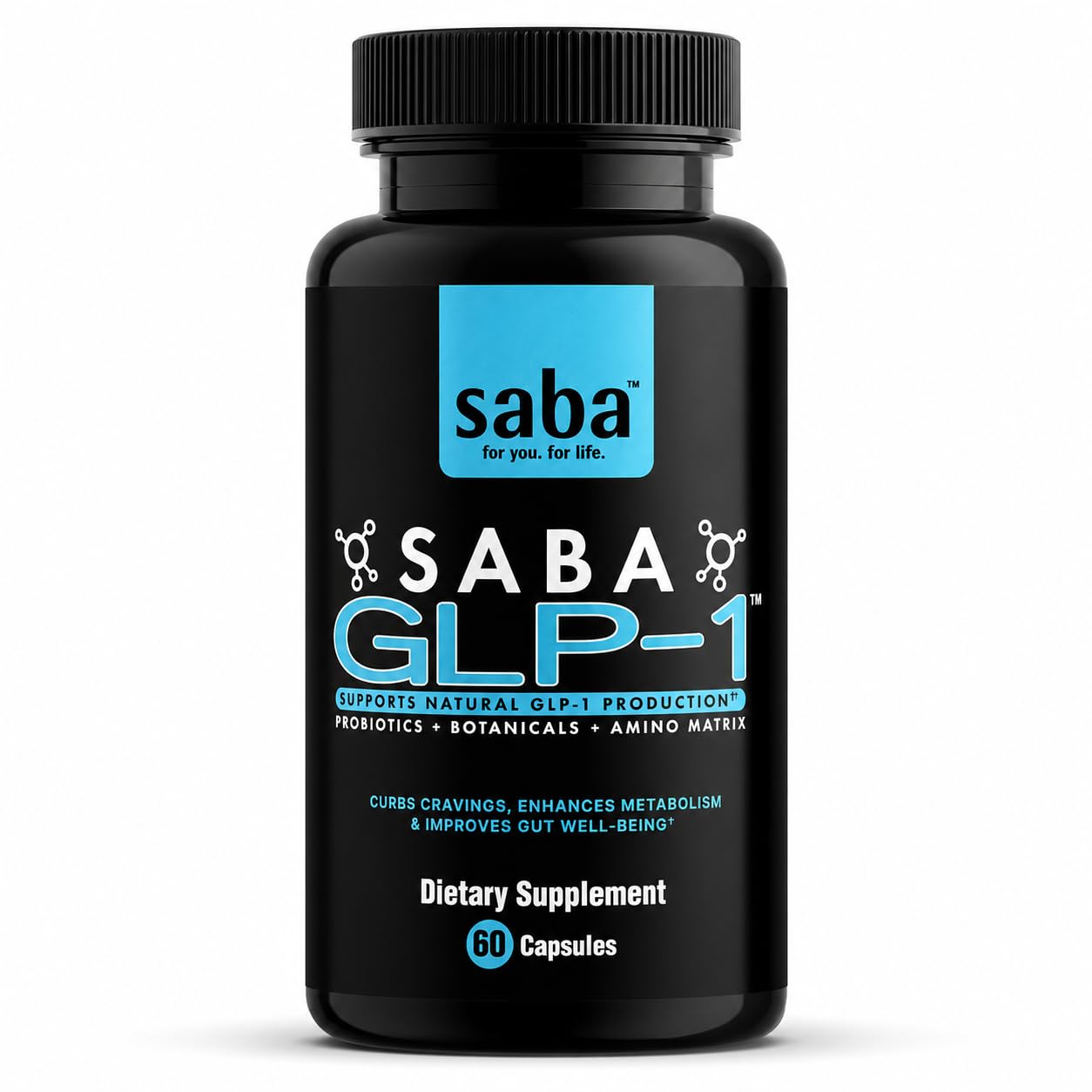 Saba GLP-1™ Support Supplement – Natural Appetite Control & Cravings Support with Akkermansia Probiotic + Berberine Synbiotic | Gut Health & Metabolism Support | Non-Stimulant Capsule 60 Count