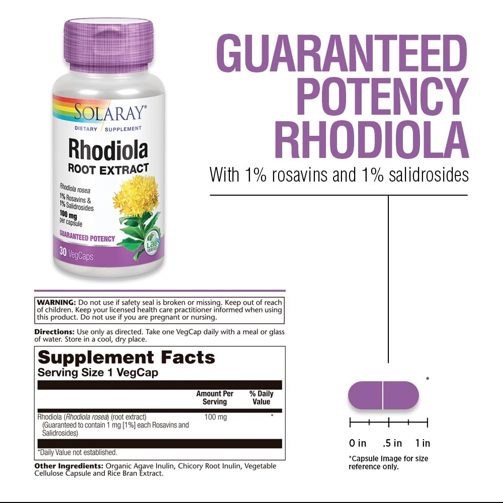 SOLARAY Rhodiola Root Extract 100mg, 1% Salidrosides 30 Capsules