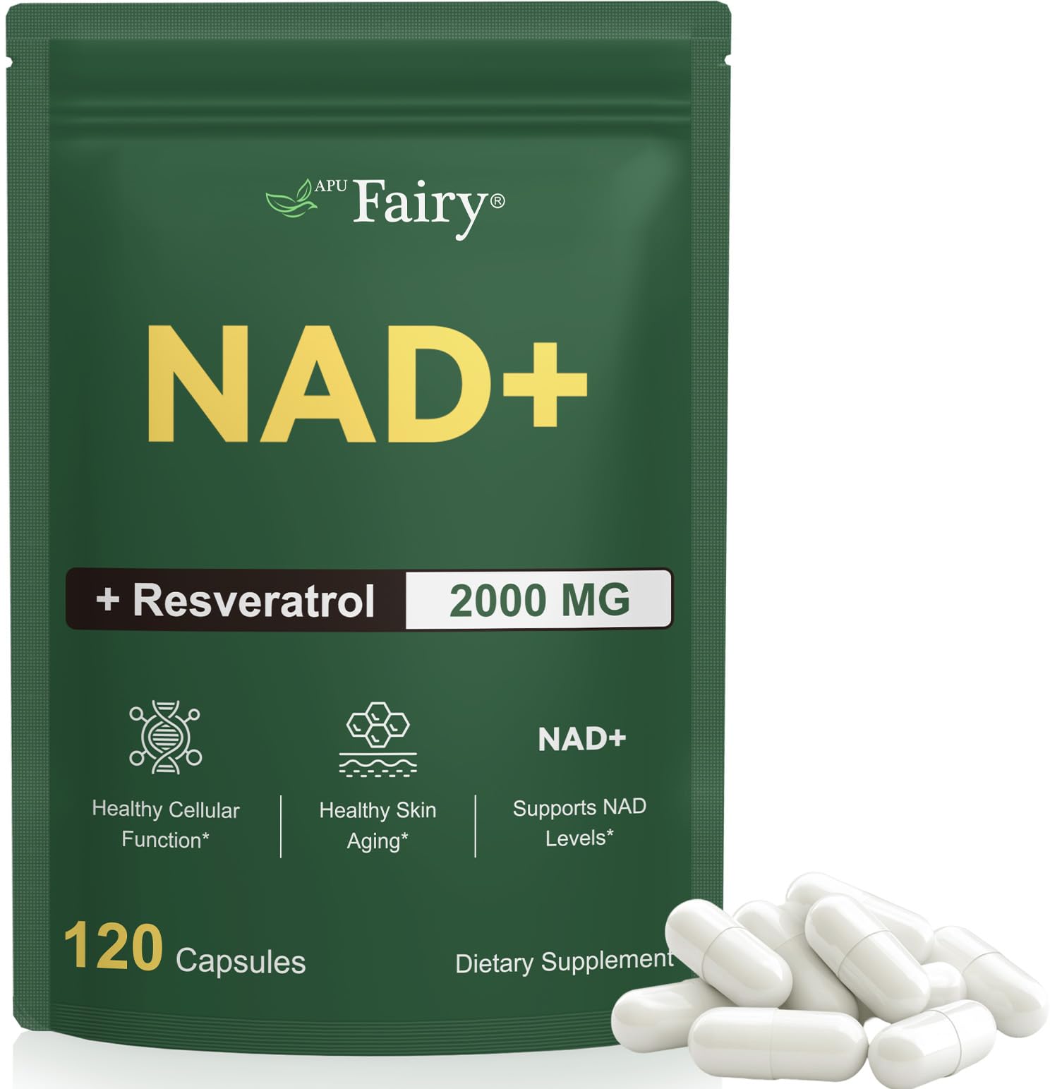 APU.FAIRY NAD Supplement Extra Strength N-AD Alternative Liposomal, Boost N-AD & Resveratrol + for Women & Men, Energy Anti-Aging, Cell Regeneration Capsules 120