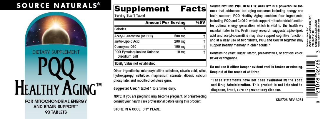 Source Naturals PQQ Healthy Aging - for Mitochondrial Energy & Brain Support Tablet, 90 Count