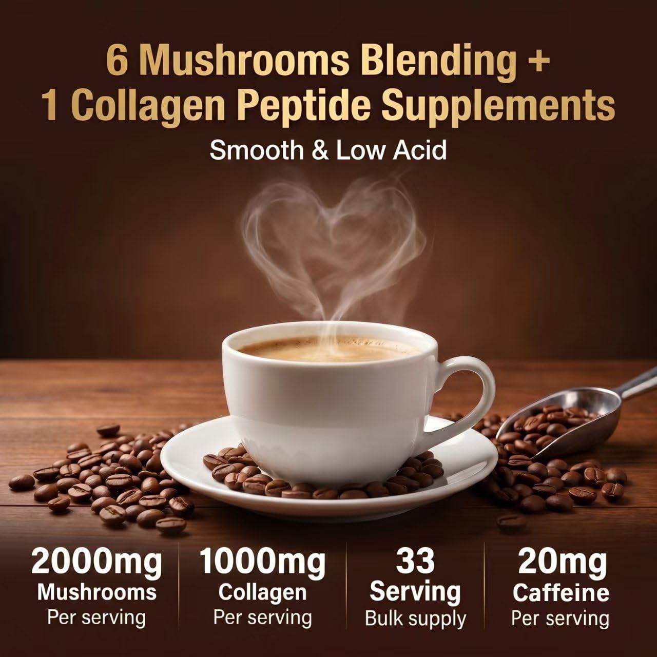 Uninexus Mushroom Coffee Alternative 33 Servings Instant Arabica for Focus Energy Powder 6.95 Ounce