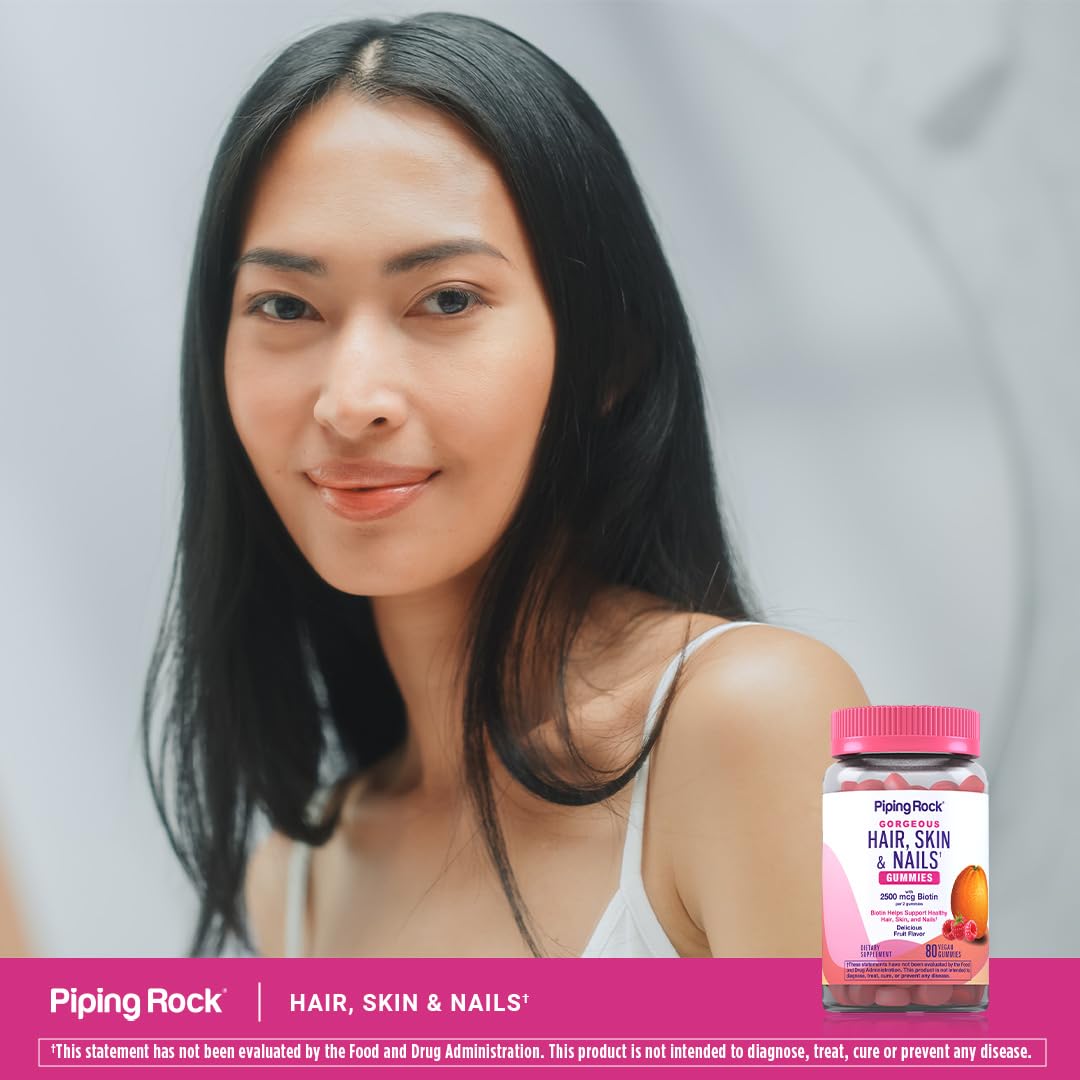Piping Rock Hair Skin and Nails Vitamins Gummies 80 Count