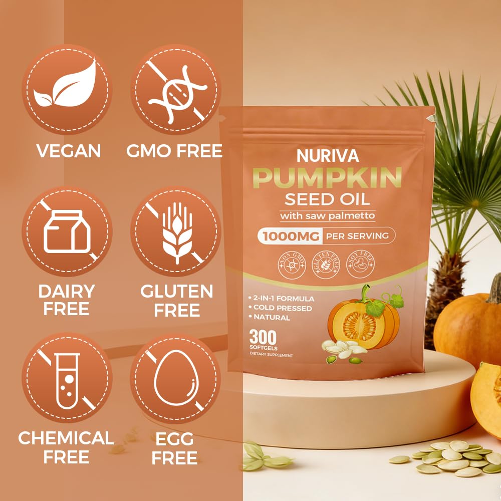 Nichalous Pumpkin Seed Oil with Saw Palmetto Softgels, 300-Count