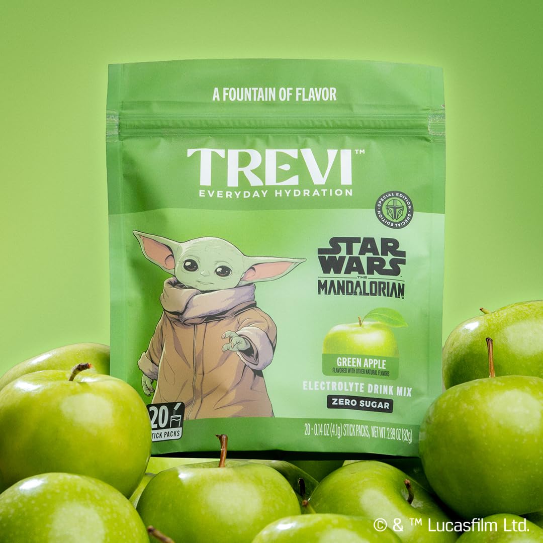 TREVI Electrolytes Powder Packets, Sugar Free Hydration Green Apple, Pack of 20