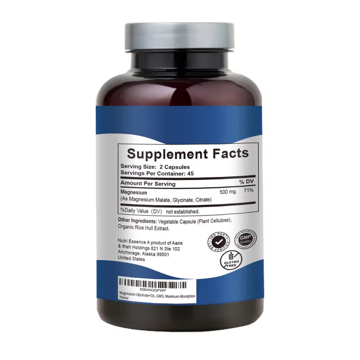 Nutri Essence Magnesium Glycinate+Citrate+Malate 500mg Capsule, 1 Count