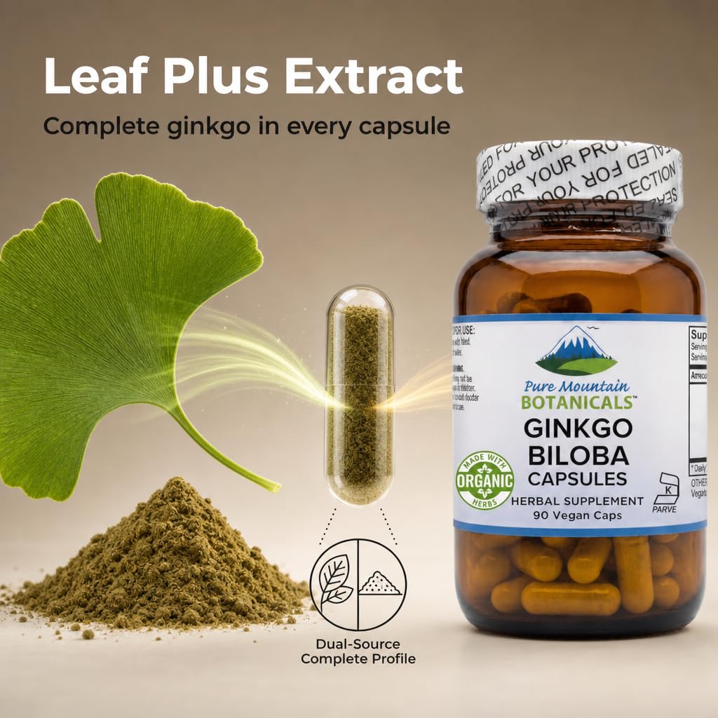 Pure Mountain Botanicals Ginkgo Biloba Capsules 400mg, 90 Count