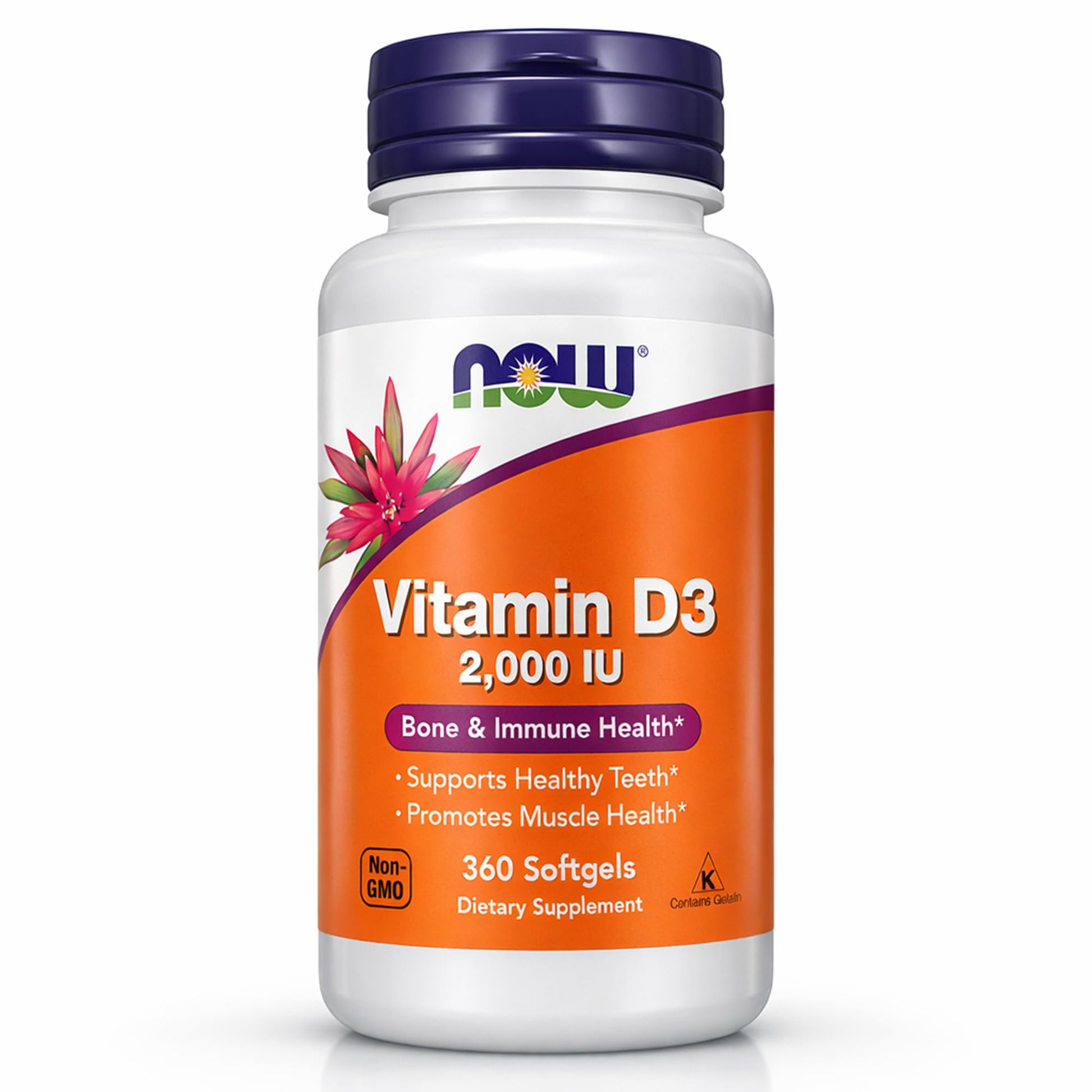 NOW Foods Vitamin D3 2000 IU High Potency, Structural Support 360 Softgels