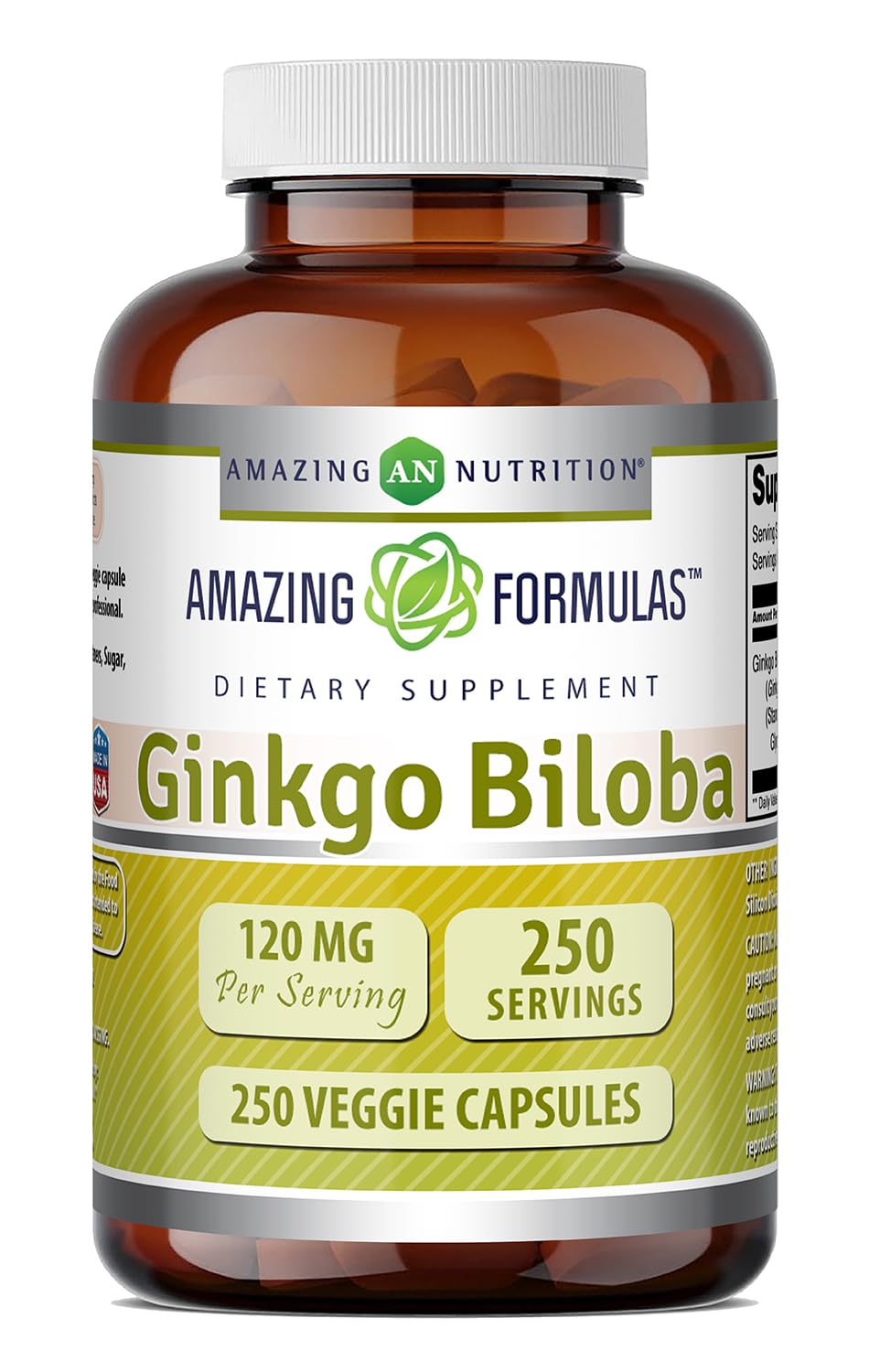 Amazing Nutrition Ginkgo Biloba 120 mg Capsules, 250 Count