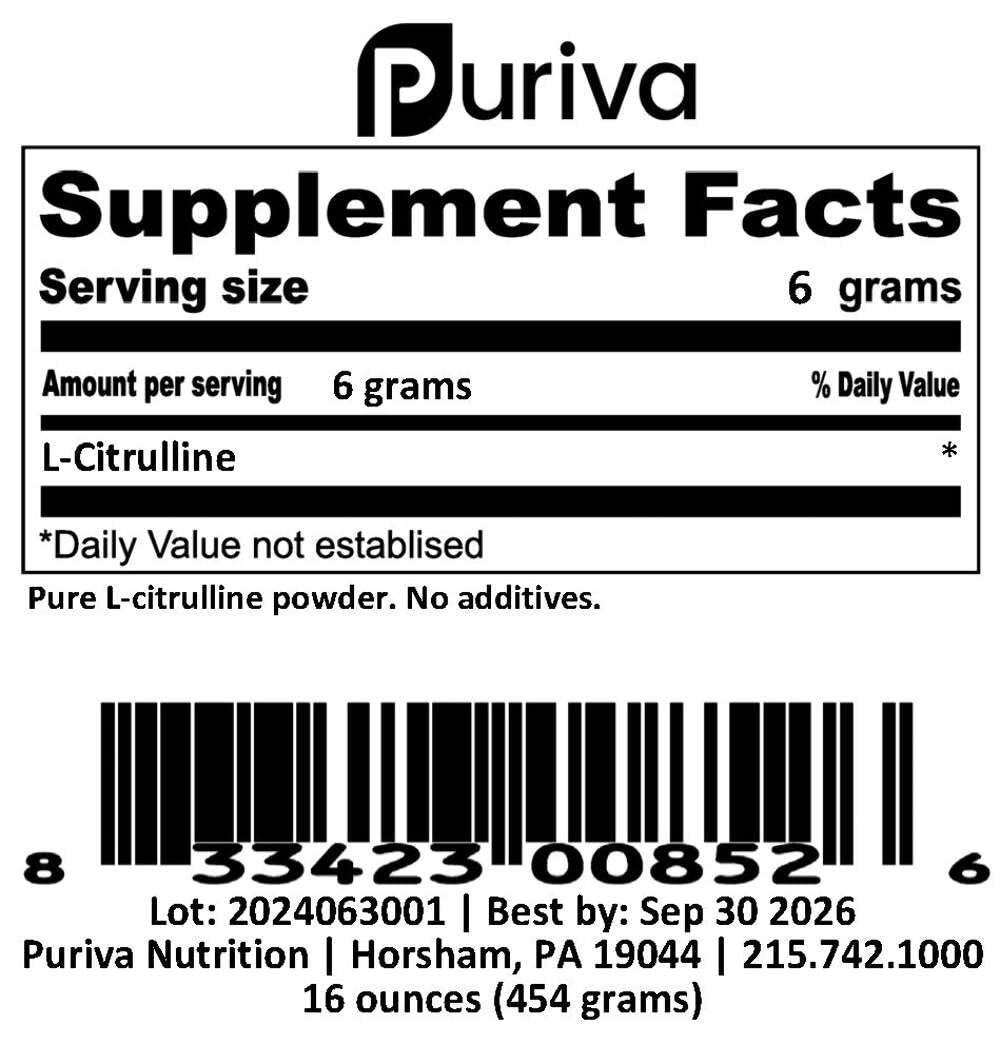 Puriva Nutrition L-Citrulline Powder, 1 Pound