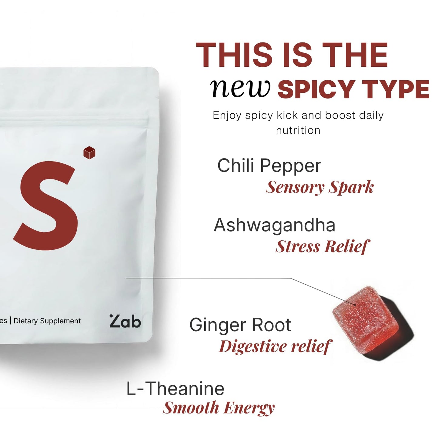 ZAB Spicy Gummies Cubes for Couples Ashwagandha 45mg Gummy 60 Count