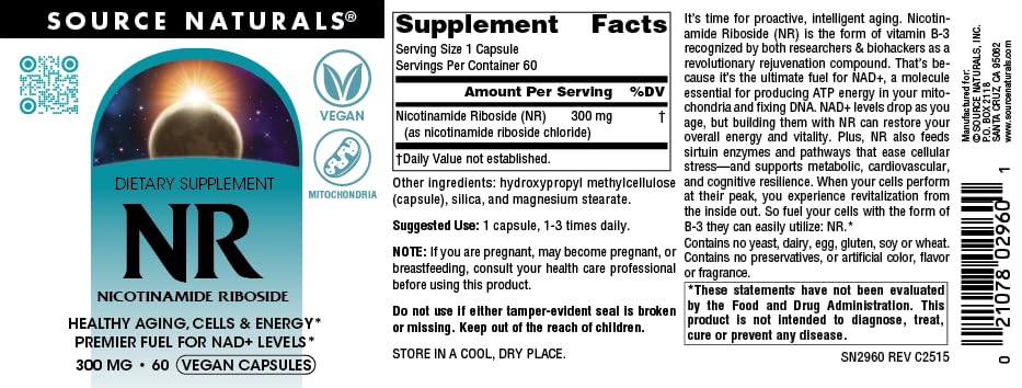 Source Naturals Nicotinamide Riboside NR 300 mg Capsules 60
