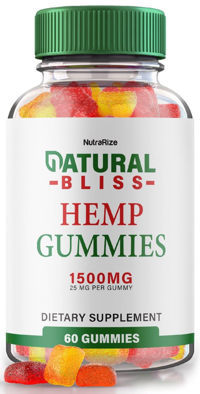 NutraRize Natural Bliss Gummies Hemp Supplement for Tranquility, 60 Gummies