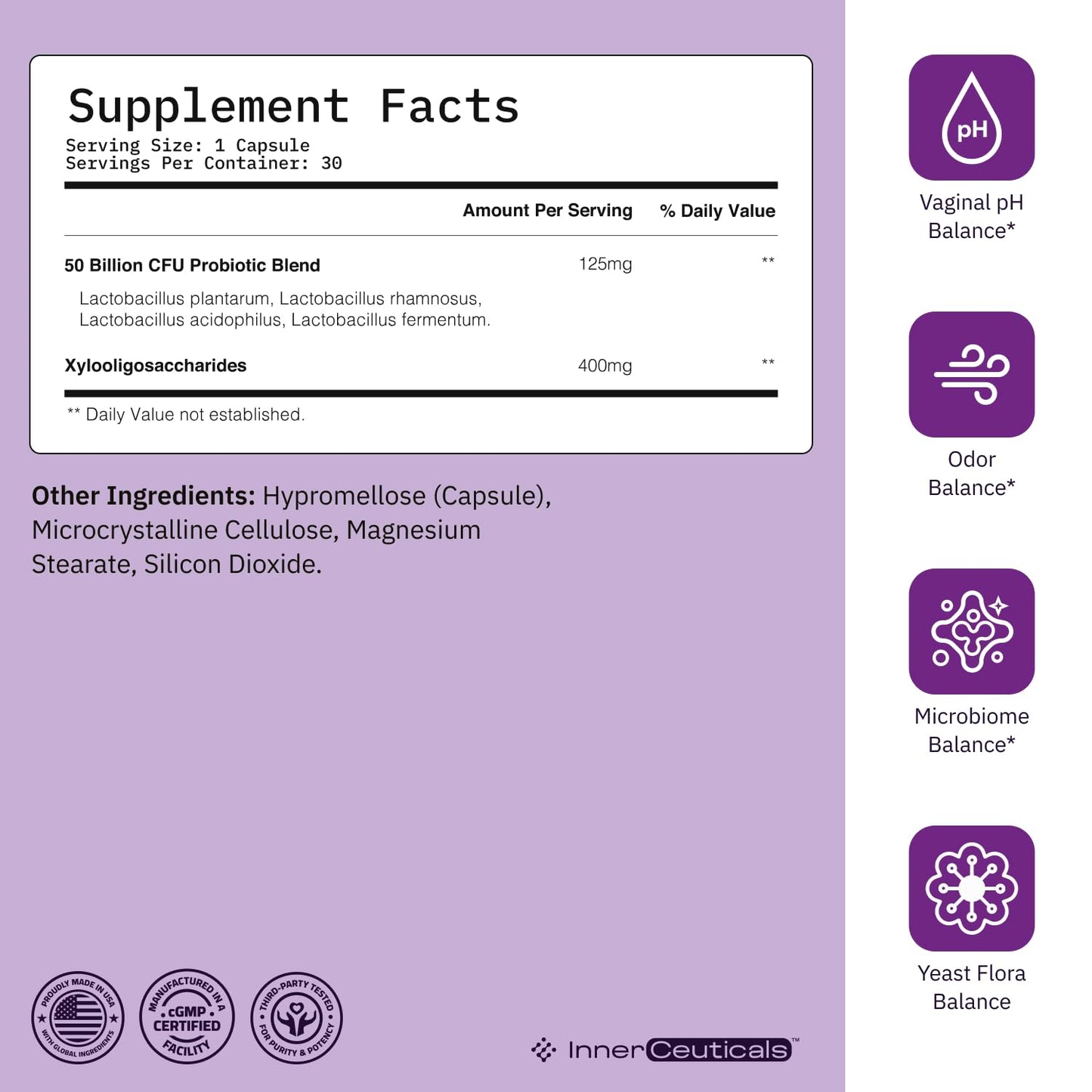 Innerceuticals Women’s Probiotic Vaginal Health – 50 Billion CFU Probiotic Capsule, 1 Count
